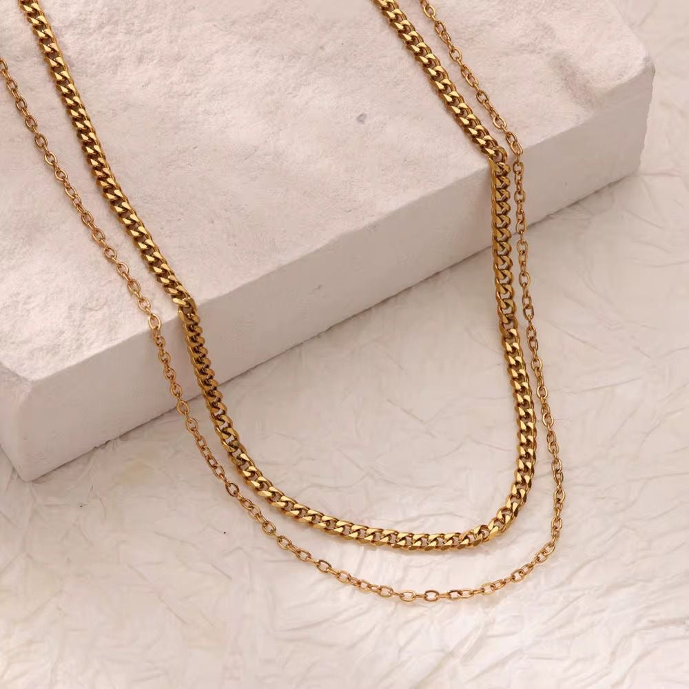 NSJ18C minimalistic dainty double layer necklace - 18k Gold PVD plated 316 stainless steel - Anti tarnish