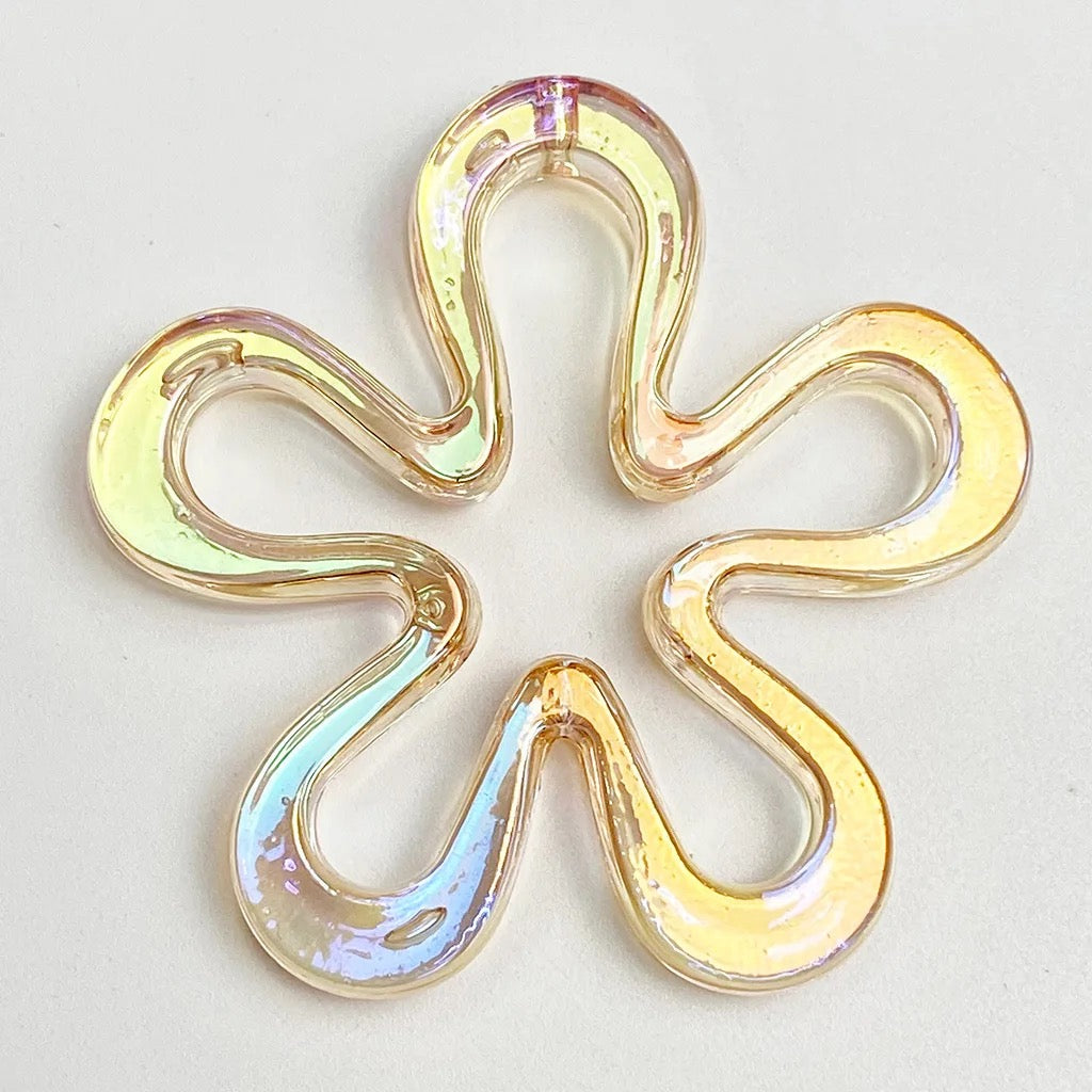 BBB 135 (G) light orange tone flower Holographic Luminous uv plated shiny irrediscent Acrylic bead ( 1 pc )