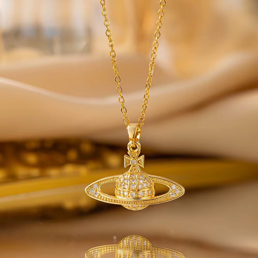 SJ 883 Zircon Saturn Necklace - 18k Gold PVD plated stainless steel - Anti tarnish