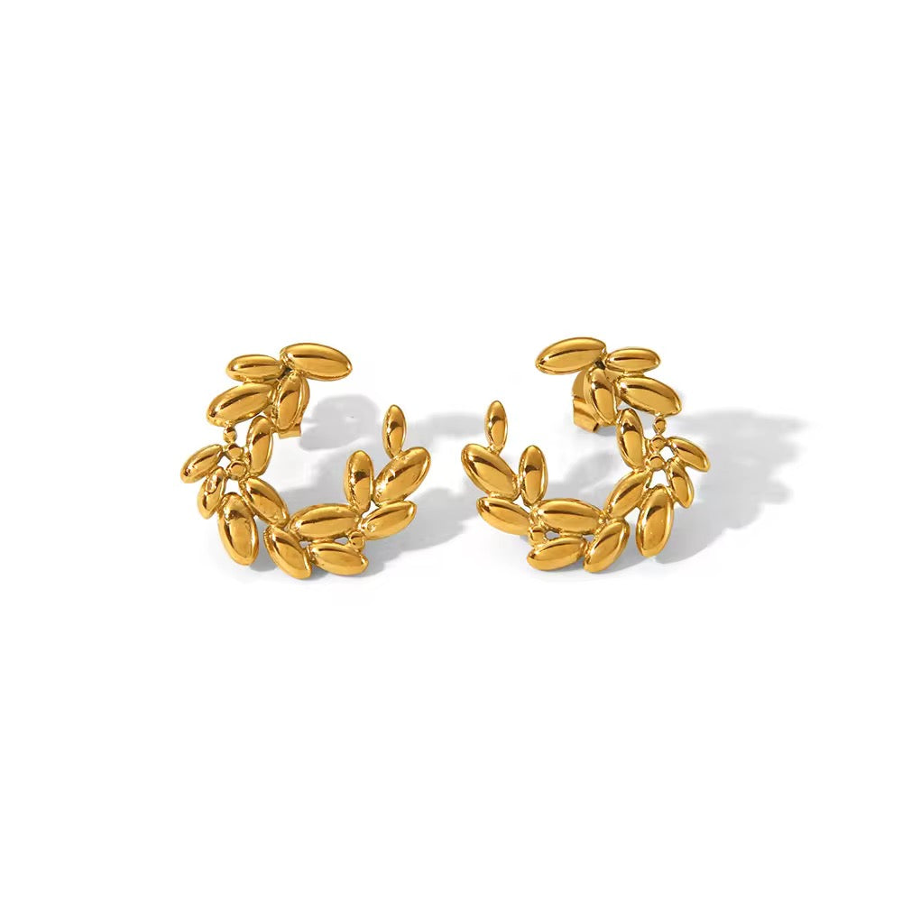 SS 295 Barley stud Earrings - 18k gold PVD plated stainless steel - Anti tarnish - Wholesale