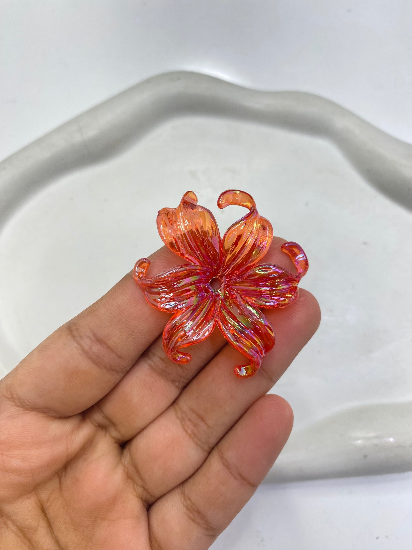 BBB 063 (b) Red Transparent luminous Big Flower Acrylic bead ( 1 pc )