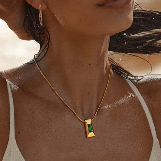 SJ 945 Vintage Style Zircon Snake chain Necklace - 18k Gold PVD plated stainless steel - Anti tarnish