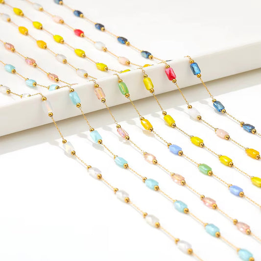 DIYS196 Multi colour Pearly Grid Square Bead Chain ( 1 feet ) 18k Gold PVD