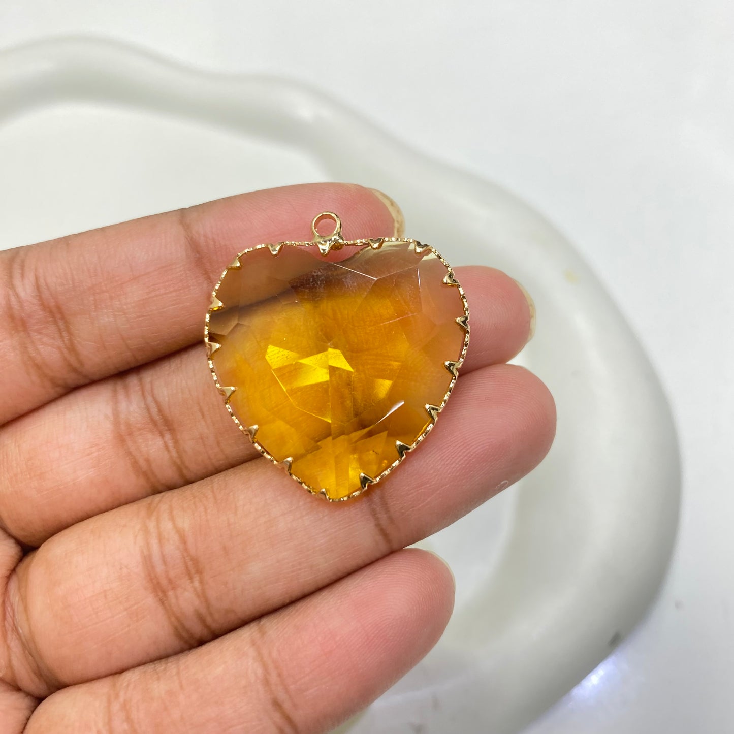 BBB 147 (B) Yellow big heart crystal gold plated charm ( 1 pc ) Anti tarnish