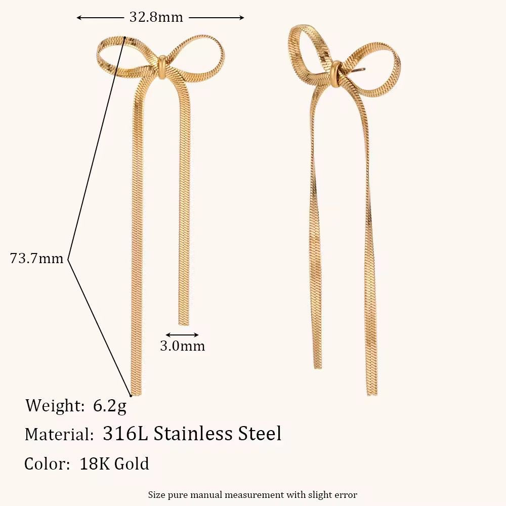 SJ 563 Snake chain Bow silver stud earrings - 18k Gold PVD plated stainless steel - Anti tarnis