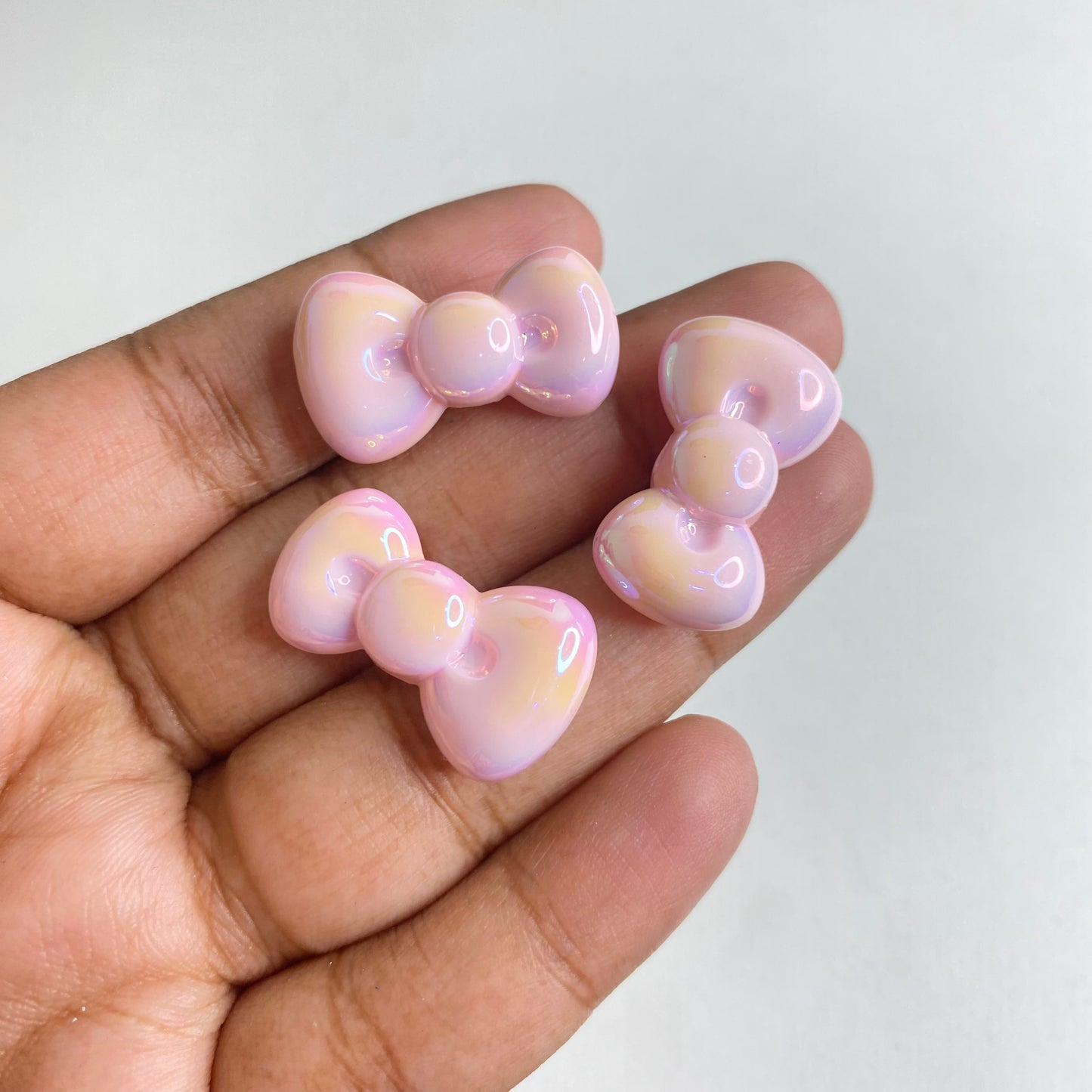 BBB 285 (c) Light Pink Ribbon Bow Shiny Bead ( 1 pc ) UV Plated Acrylic ( 12:20 mm )