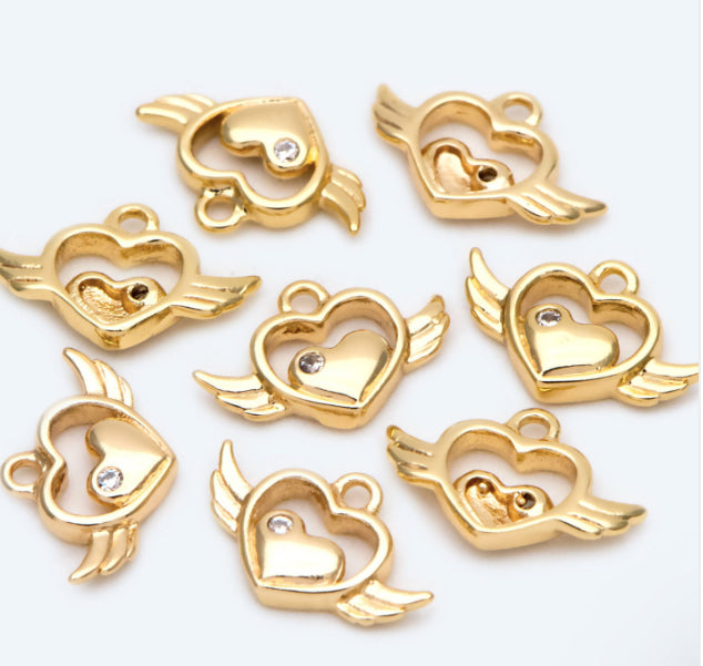 SS 505 heart with wings gold plated charm anti tarnish