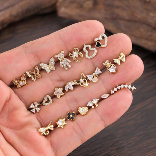 SJ 561 Zircon Cartilage 2nd piercing stud ( 1 pc ) - 18k Gold PVD plated stainless steel - Anti tarnish