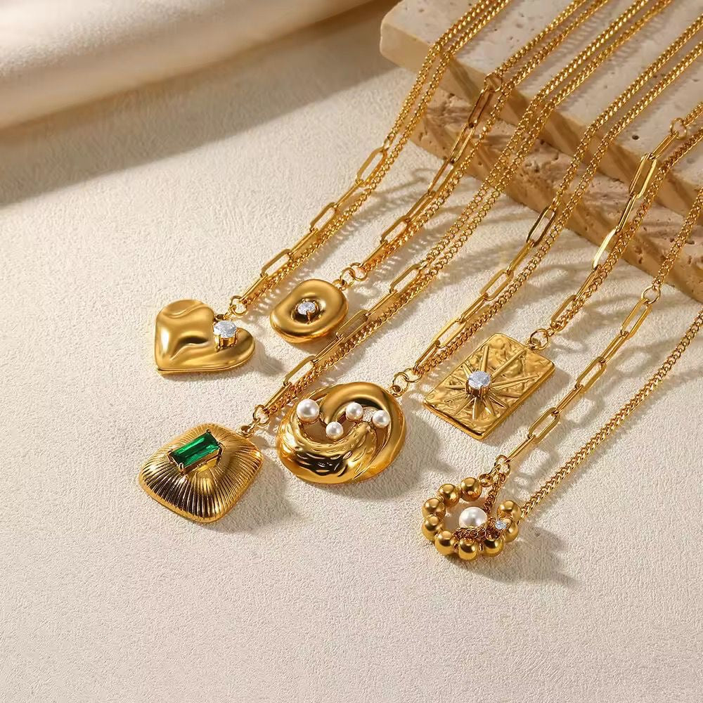 SJ 651 Zircon vintage premium necklace - 18k Gold PVD plated stainless steel - Anti tarnish