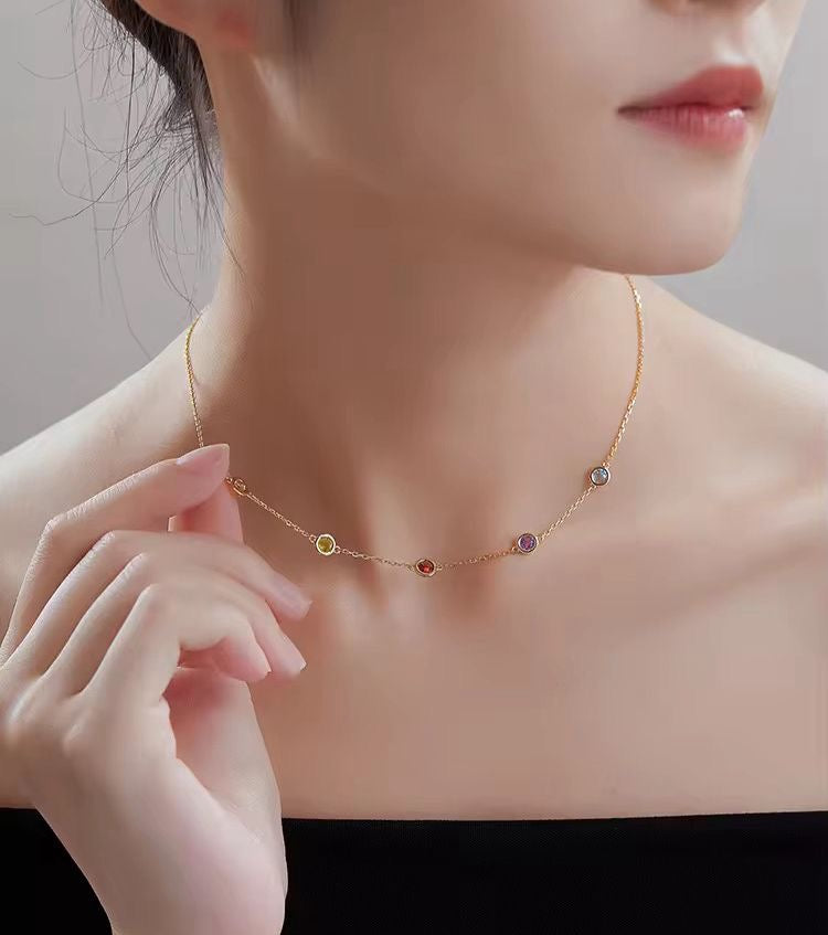 SJ 216 Zircon colour chain necklace
-18k gold PVD plated stainless steel - Anti tarnish