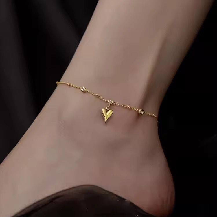 AKJ02A Heart Zircon Anklet 18k Gold PVD plated