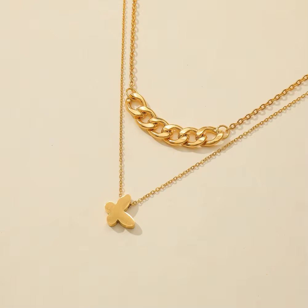 SJ 769 Butterfly Double layer Necklace - 18k Gold PVD plated stainless steel - Anti tarnish