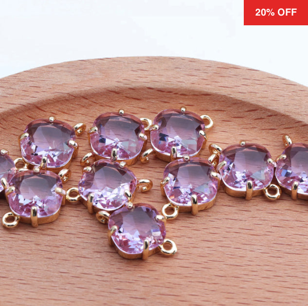 SS 410 purple zircon Crystal connector ( 1 pc ) Anti tarnish