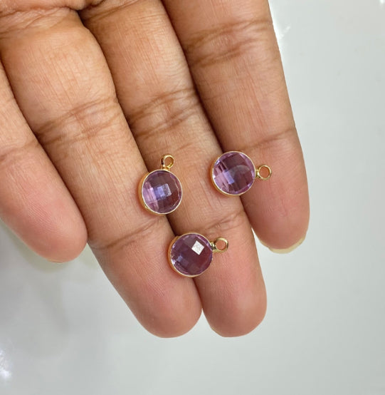 BBB 117 (C) Light purple round gold plated crystal charm ( 1 pc ) Anti tarnish