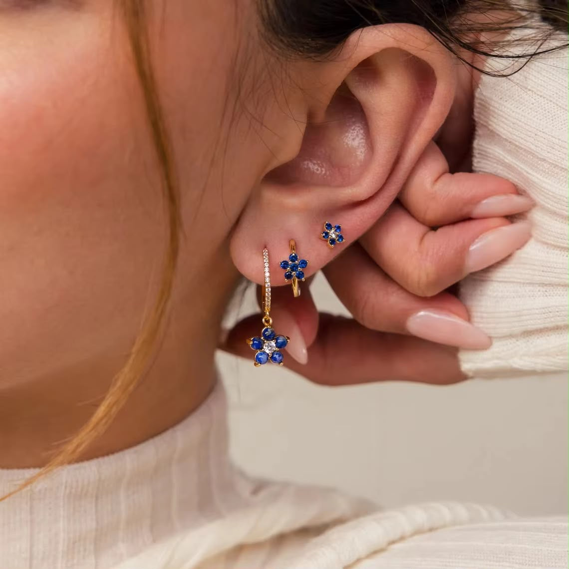STJ03C Azure Blossom Gold Ear Trio 6 piece (pair) Set 18k gold copper plated