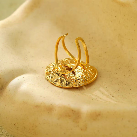 SJ 507 Chunky Fashion Hammered Ring adjustable - 18k Gold PVD plated stainless steel - Anti tarnish