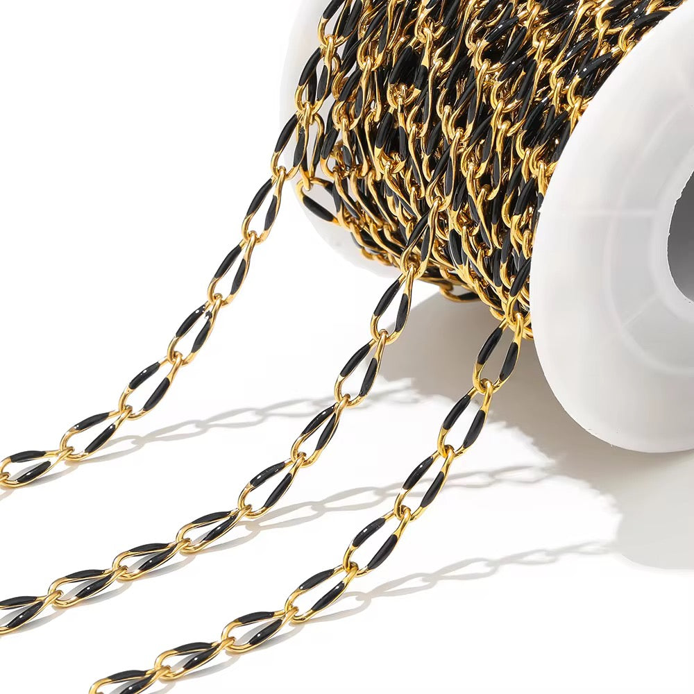 Black Drop oil 3.8 mm wide 18k gold plated Stainless steel chain ( 1 inch ) Anti tarnish