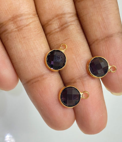 BBB 117 (A) Dark purple round gold plated crystal charm ( 1 pc ) Anti tarnish