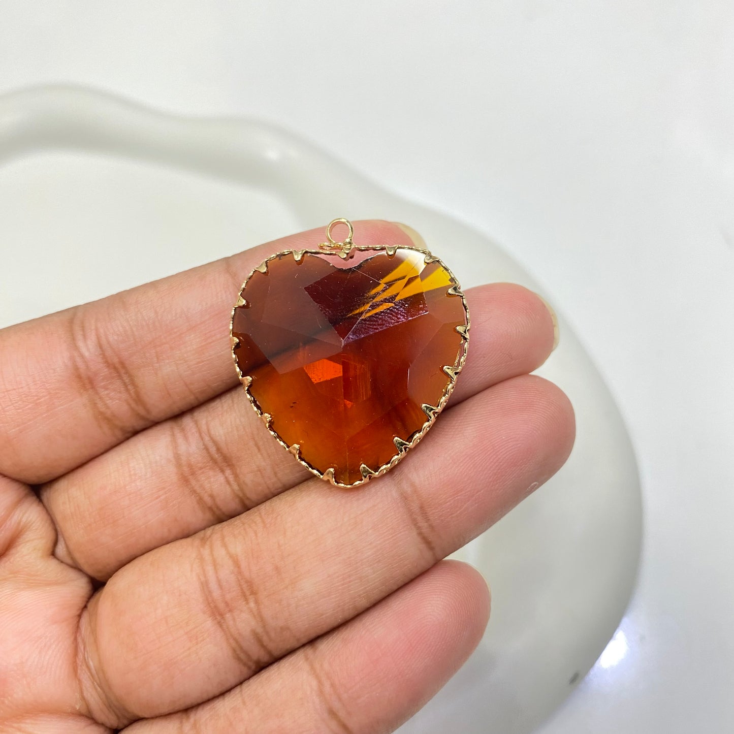 BBB 147 (C) Brown big heart crystal gold plated charm ( 1 pc ) Anti tarnish