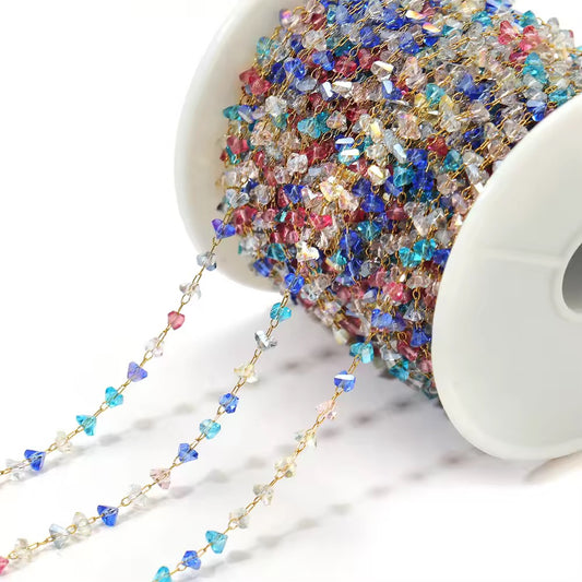 CN 69 Multi Colour Stone Crystal link Chain 18k Gold Stainless steel( 1 feet ) Anti tarnish ( .8 * 2 mm )