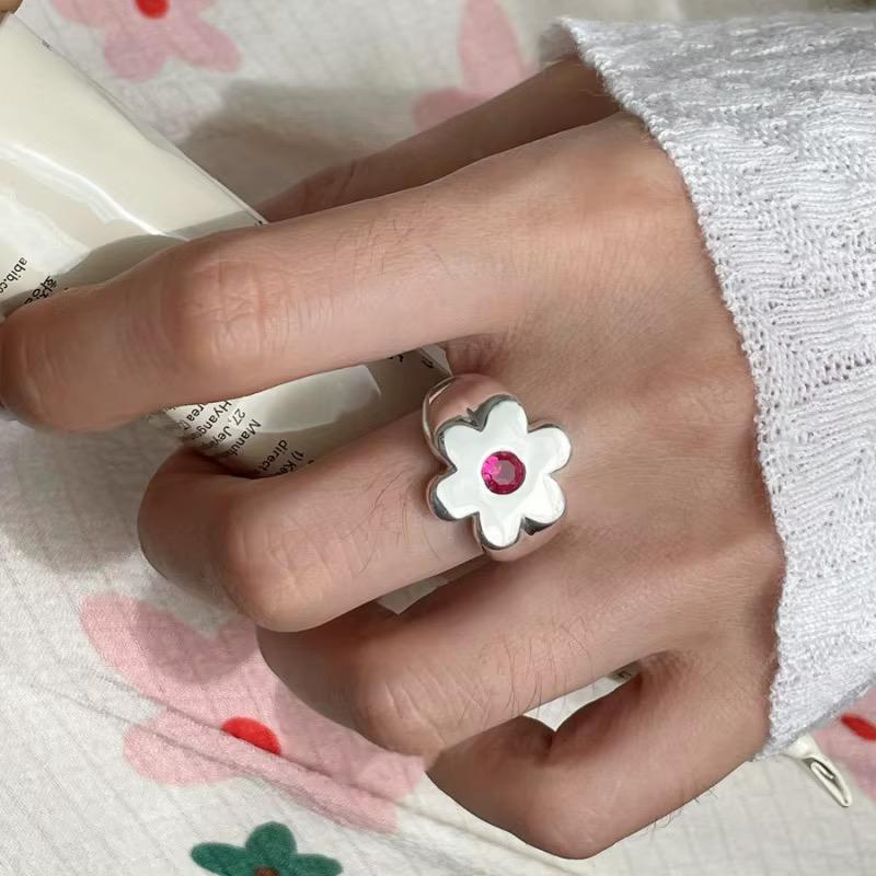 RSJ16B chunky big flower ring - Sliver 925 PVD plated 316 stainless steel - Anti tarnish