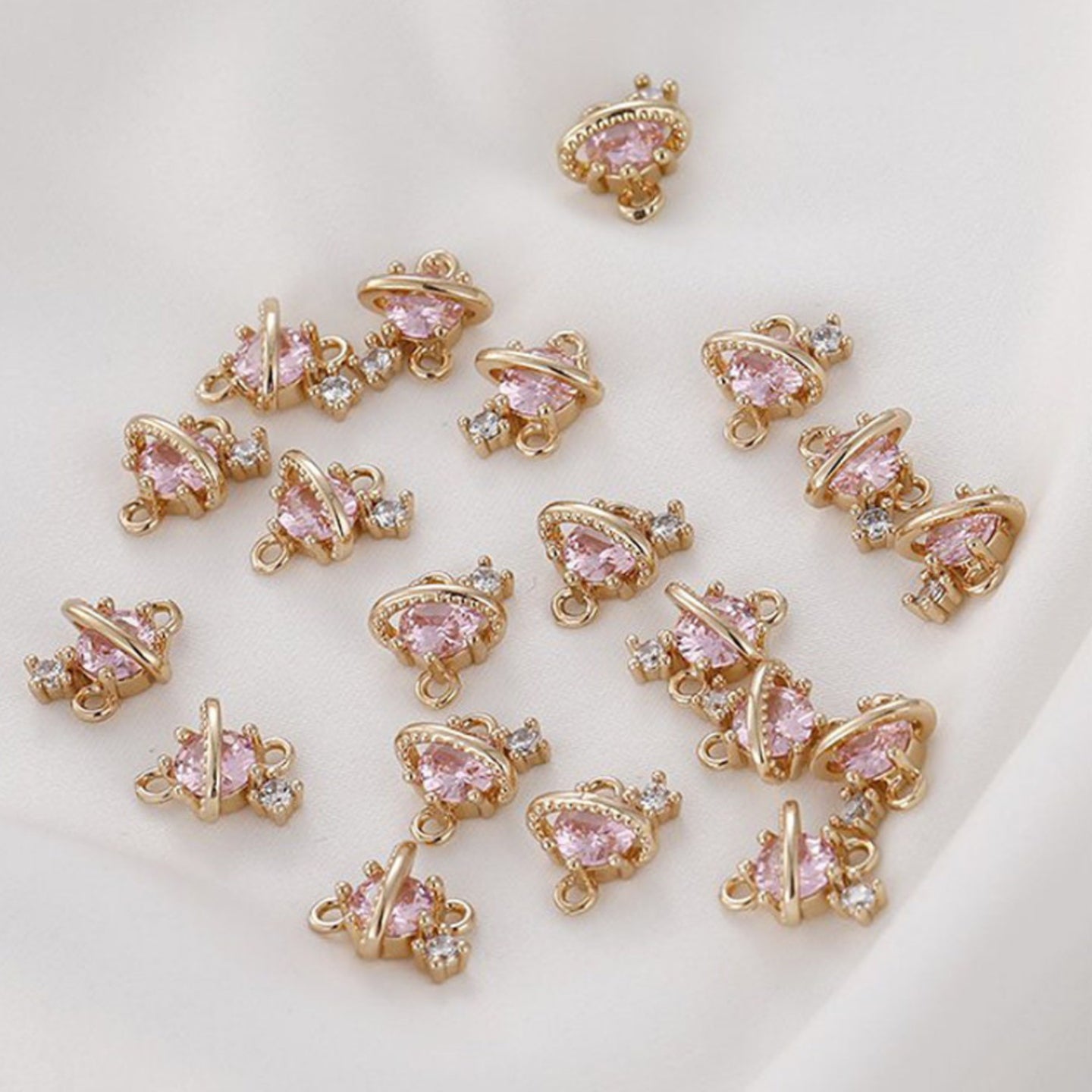 SS 464 Pink CZ gold plated connector