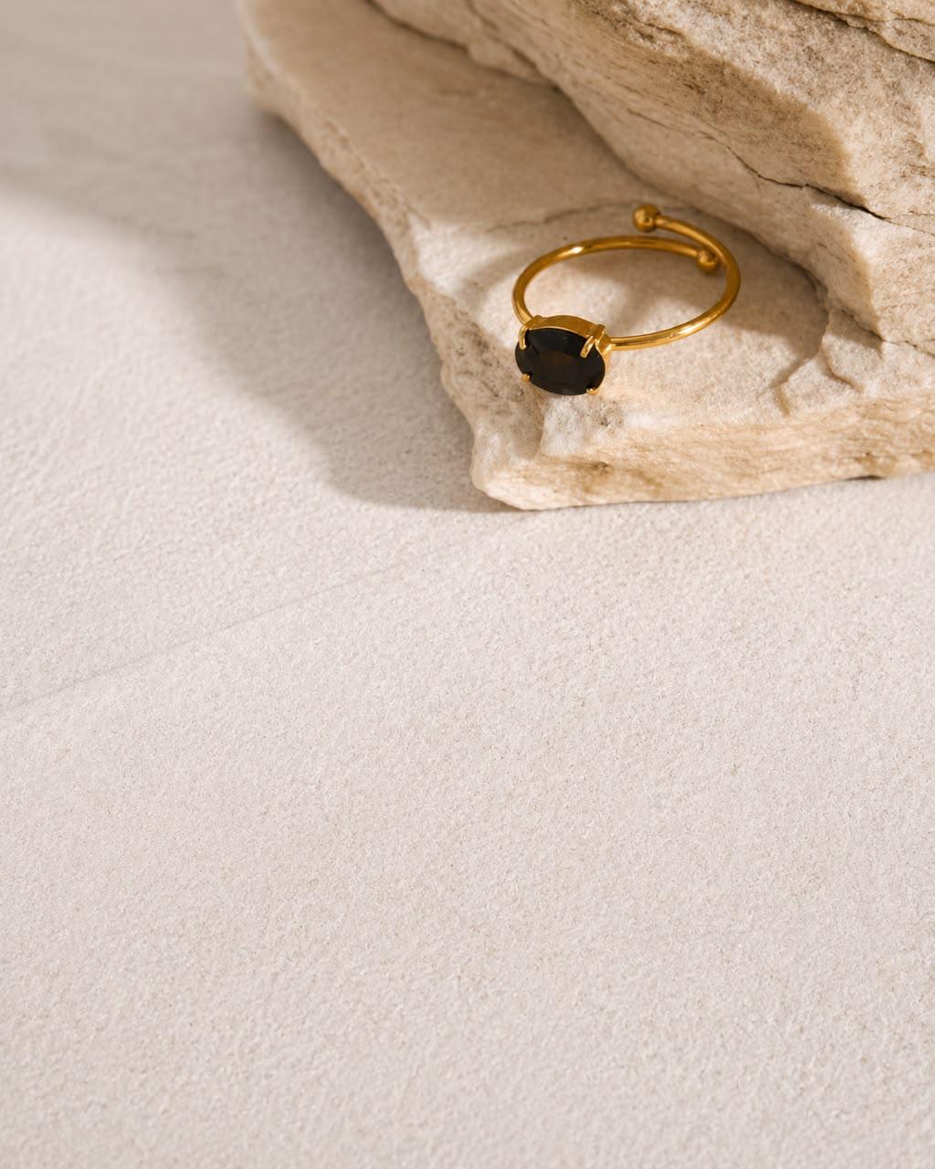 RSJ33D Black Zircon Ring -18k Gold PVD plated 316 stainless steel - Anti tarnish