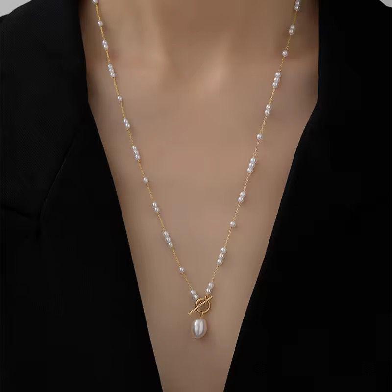 NSJ19A pearl dewdrop toggle Necklace - 18k Gold PVD plated 316 stainless steel - Anti tarnish