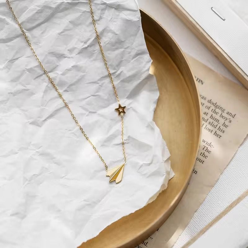 NSJ38B Simple Arrow Necklace 18k gold PVD plated