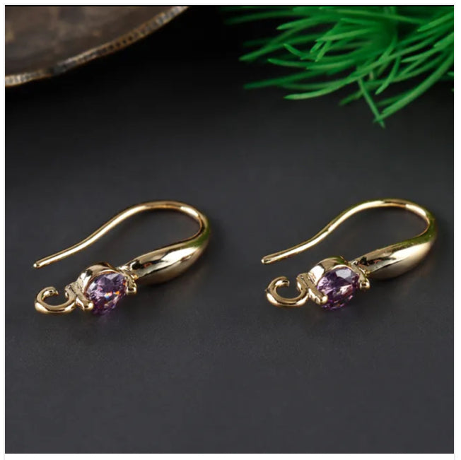 SS 556 Purple Gold plated zircon crystal hook ( 2 pc ) Anti tarnish
