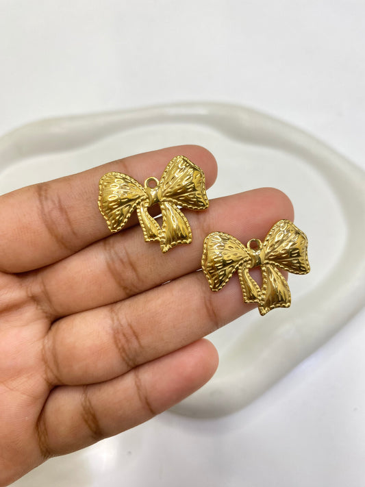 SS 2439 - Bow charm 18k gold  plated Stainless steel ( 1 pc ) Anti tarnish
