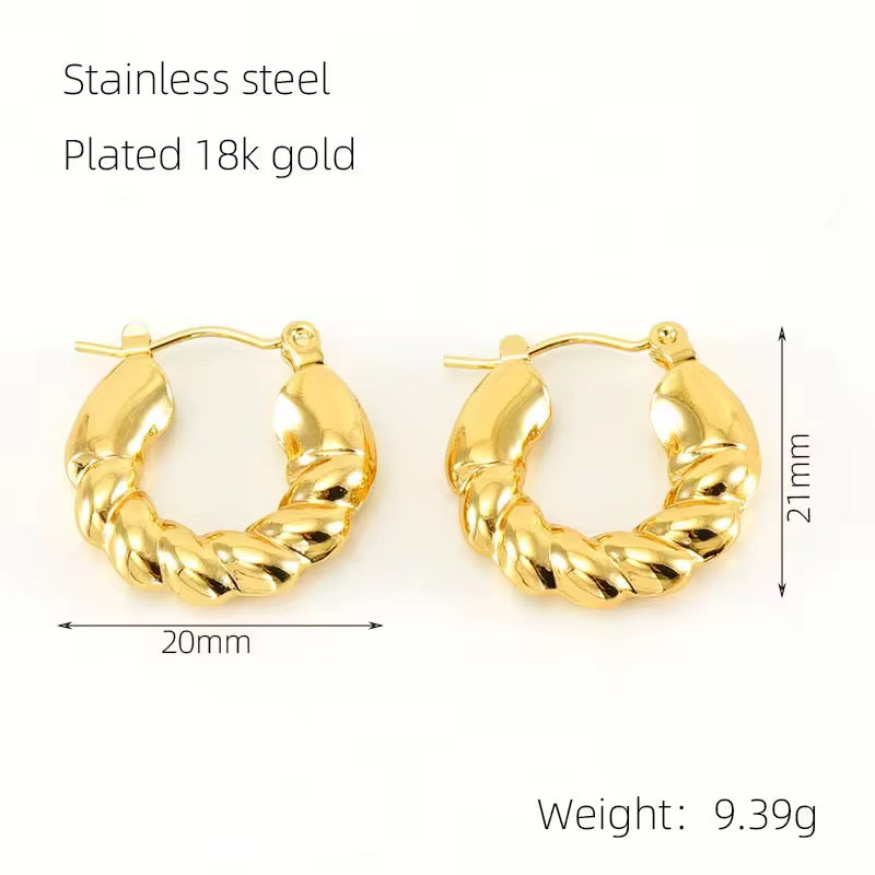 SS 205 Spiral round hoop earrings - 18k gold plated stainless steel - Anti tarnish - Wholesale