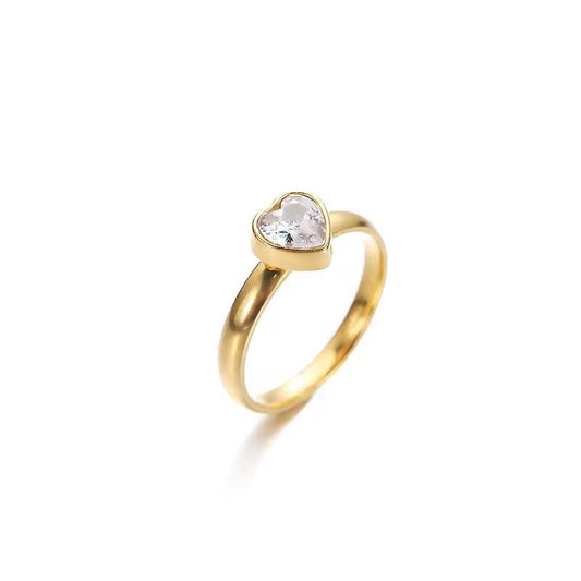 SJ 599 Heart Diamond Minimalistic Ring - 18k Gold PVD plated stainless steel - Anti tarnish