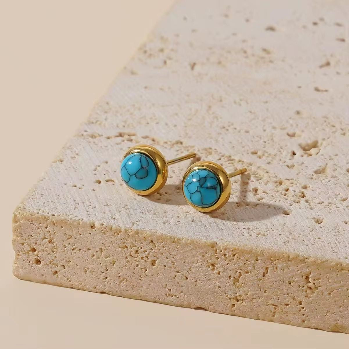 SJ 781 Turquoise Minimalistic Stud Earring - 18k Gold PVD plated stainless steel - Anti tarnish