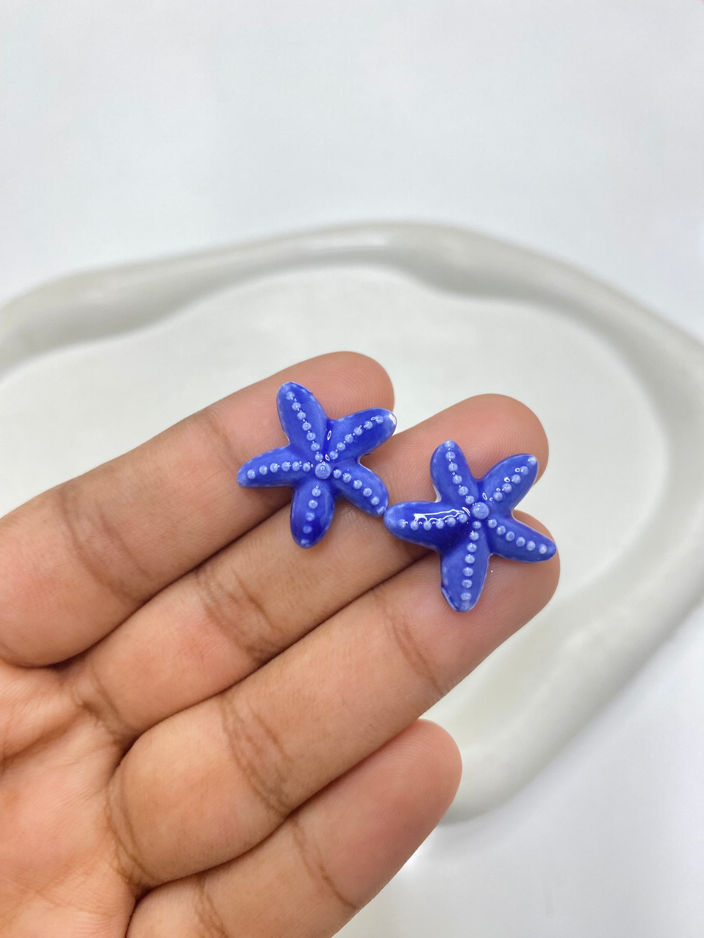 BBB 053 (f) Dark blue Star Fish porcelain ceramic bead ( 1 pc )
