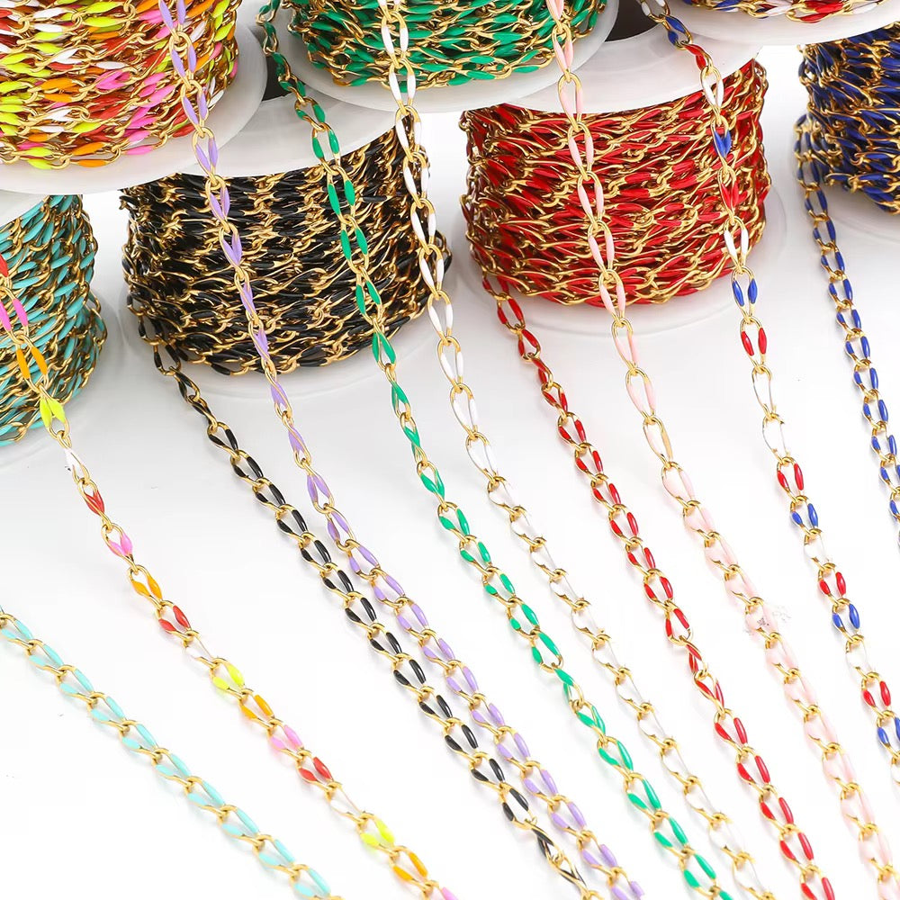 CN 286 Colourful Drop oil 3.8 mm wide 18k gold plated Stainless steel chain ( 1 feet ) Anti tarnish