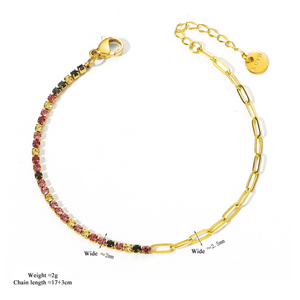 SJ 795 Zircon tennis paper clip bracelet - 18k Gold PVD plated stainless steel - Anti tarnish