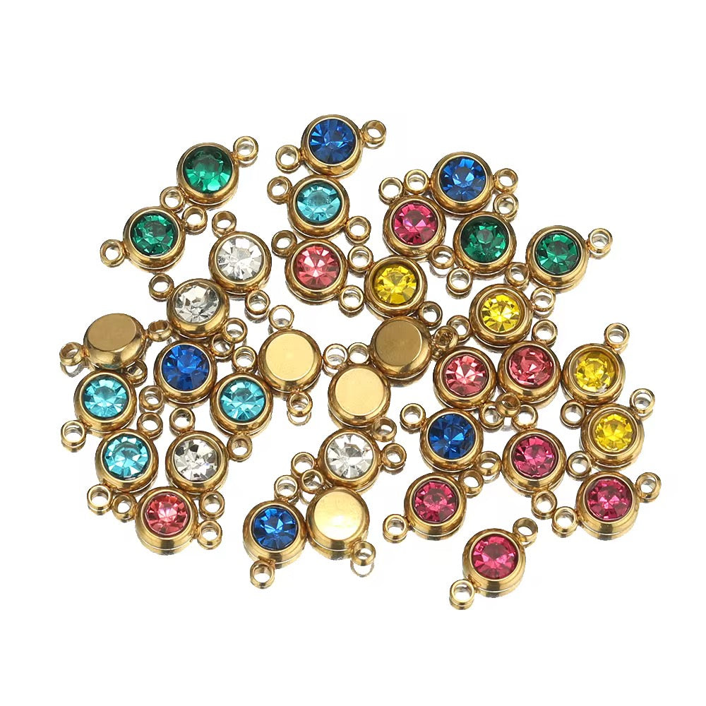 SS 3019 (c) Yellow Zircon Connector 18K Gold PVD plated stainless steel ( 1 piece ) Anti tarnish ( 6 mm )