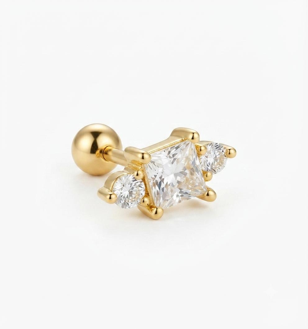 MSJ04O Zircon Cartilage 2nd piercing stud ( 1 pc )- 18k Gold PVD
