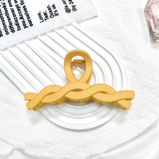 HA 03 (e) Cream Yellow Large Braided Hair Claw Clip ( 1 pc )