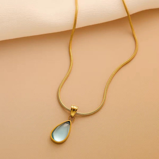NSJ06C Turquoise waterdrop Necklace - 18k Gold PVD plated 316 stainless steel - Anti tarnish