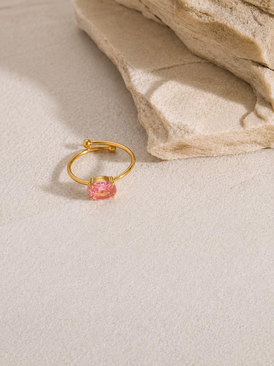 RSJ33C Pink Zircon Ring -18k Gold PVD plated 316 stainless steel - Anti tarnish