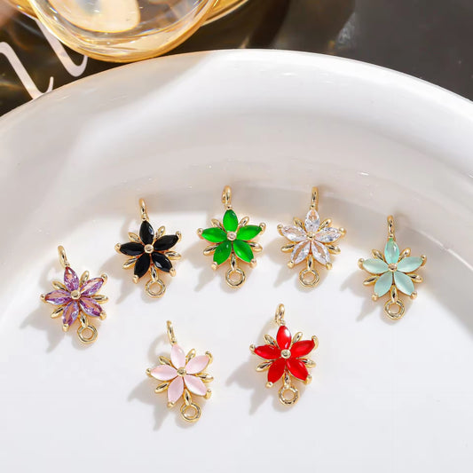 GPC15O Floral Zircon connector ( 1 pc ) 14k gold plated crystal charm