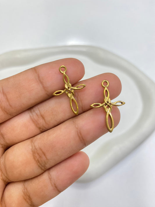 SS 2438 - Cross charm 18k gold  plated Stainless steel ( 1 pc ) Anti tarnish