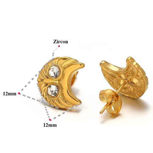 SJ 1022 Moon Zircon Stud Earring - 18k Gold PVD plated stainless steel - Anti tarnish