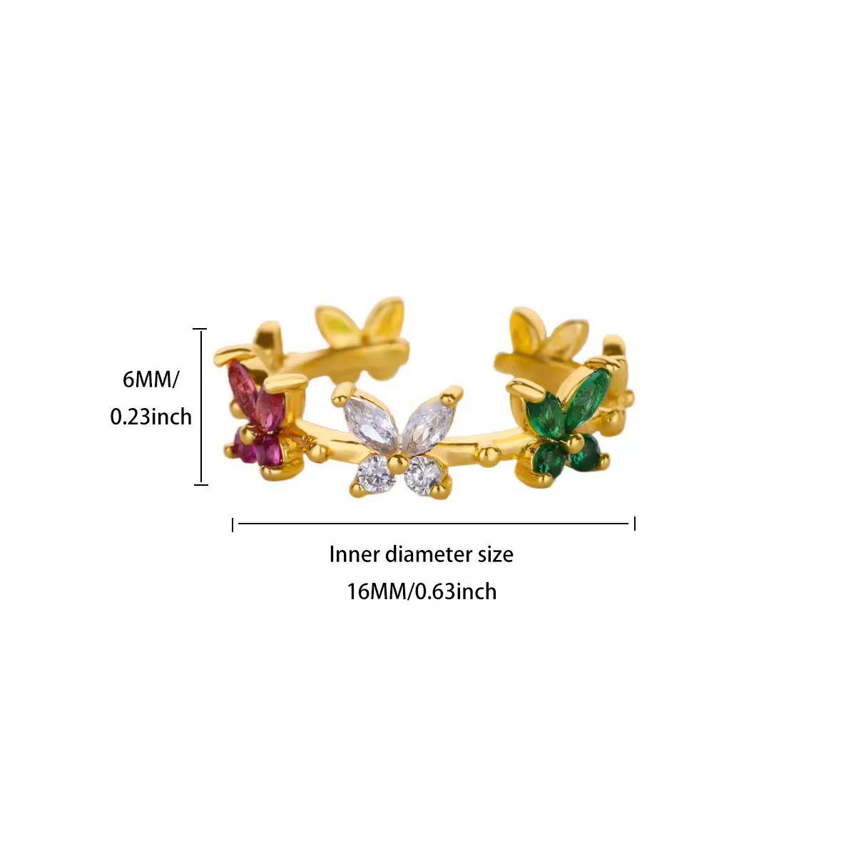 RSJ30E Colorful zircon butterfly ring - 18K Gold PVD plated