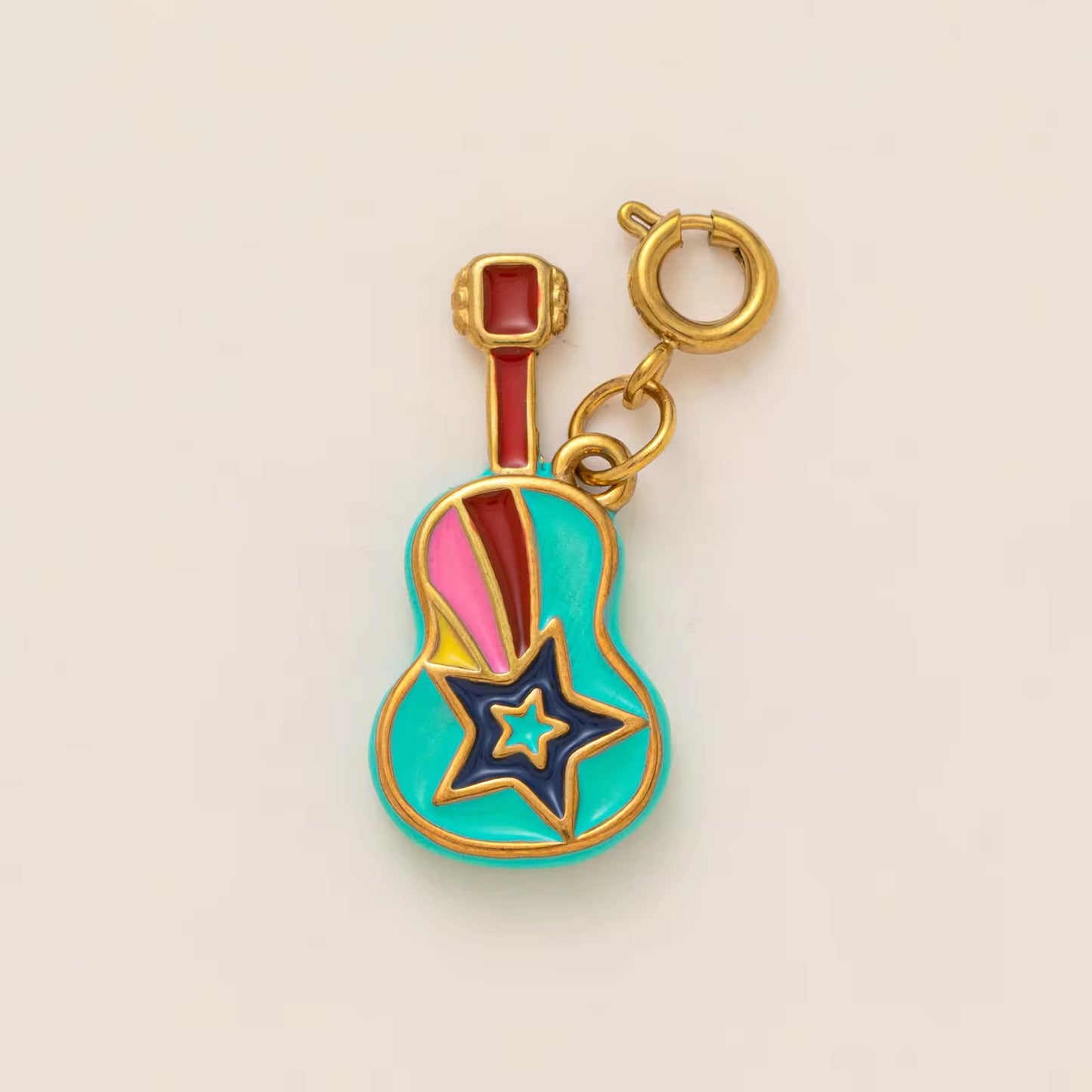 SS 3106 Retro Guitar with clasp Enamel Charm - 316 SS PVD ( 1 pc ) Premium Collectible | Anti tarnish