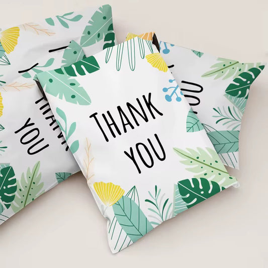 Thank You Leaf Poly Mailer Bag -  Waterproof & Double Sided - Designer Premium Packaging ( 10:13 inch )
