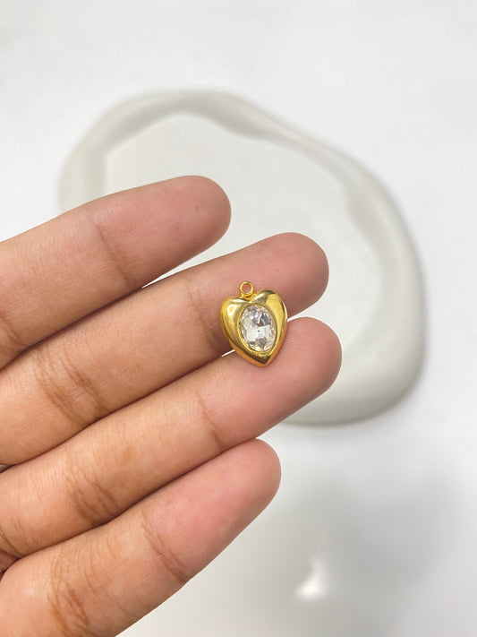 SS 2554 Zircon Heart charm 18k gold plated stainless steel ( 1 piece ) Anti tarnish