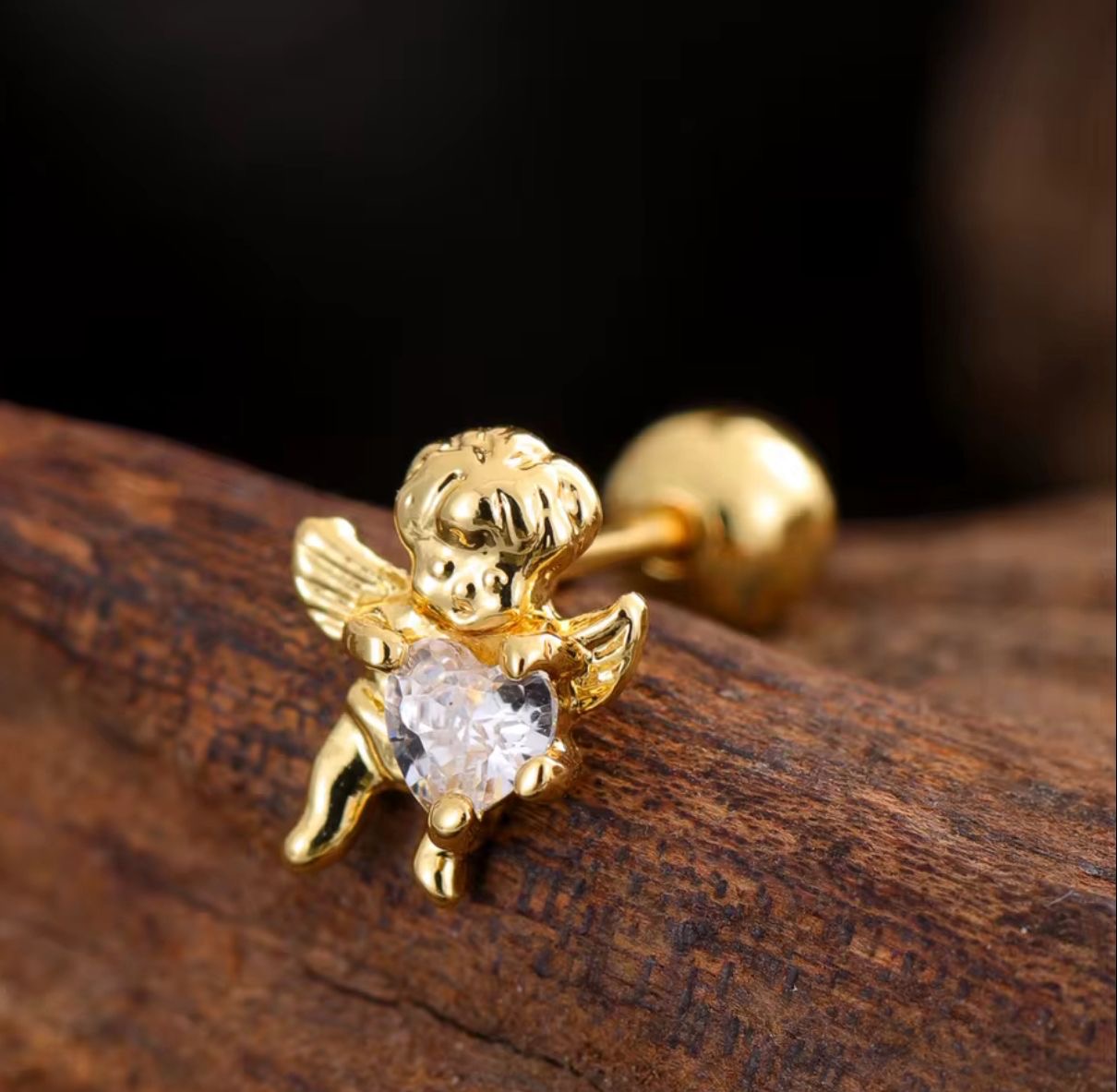 SJ 878 Angel Heart Zircon Cartilage 2nd Piercing Stud ( 1 pc ) - 18k Gold PVD plated stainless steel - Anti tarnish